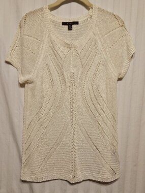 Fever London Cream Pointelle Crochet Knit Short Sleeve Top Size XL